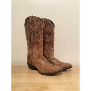 Laredo Western Boots Womens 8 Brown Leather Studded Embroidered Cowgirl